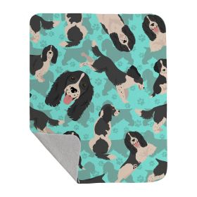 Black and White English Springer Spaniel Quilted Blanket 50x60 Artwork Pattern Quilted Throw Blanket for Bed, Couch, Sofa, Soft and Lightweight