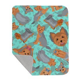 Blue and Tan Yorkie Quilted Blanket 50x60 Artwork Pattern Quilted Throw Blanket for Bed, Couch, Sofa, Soft and Lightweight