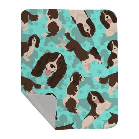 Liver English Springer Spaniel Quilted Blanket 50x60 Artwork Pattern Quilted Throw Blanket for Bed, Couch, Sofa, Soft and Lightweight