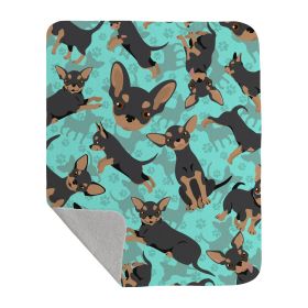 Black and Tan Chihuahua Quilted Blanket 50x60 Artwork Pattern Quilted Throw Blanket for Bed, Couch, Sofa, Soft and Lightweight