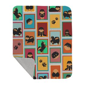 Lots of Black and Tan Pomeranian Quilted Blanket 50x60 Artwork Pattern Quilted Throw Blanket for Bed, Couch, Sofa, Soft and Lightweight