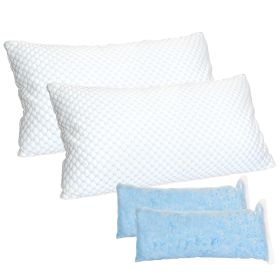 2 Pack Shredded Memory Foam Pillows Adjustable Cool Pillows with Extra Filling Machine Washable Cover for Side Back Stomach Sleepers (Option: PillowKing2Pc)