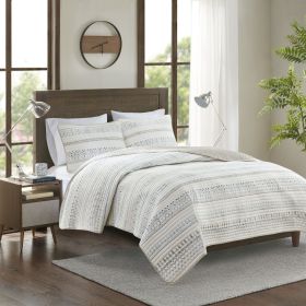 3 Piece Printed Microfiber Seersucker Quilt Set (Color: as Pic)