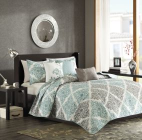 6 Piece Printed Quilt Set with Throw Pillows (Color: as Pic)