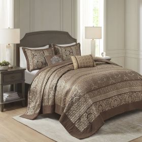 5 Piece Reversible Jacquard Bedspread Set (Color: as Pic)